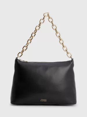 Bolsa de ombro de couro com alça de corrente