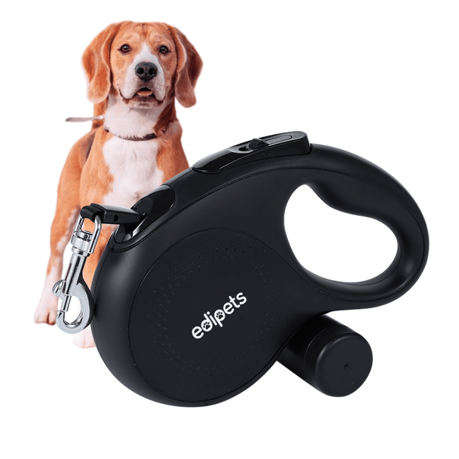 Guia extensível Edipets com sistema de freio, preta, para cães.