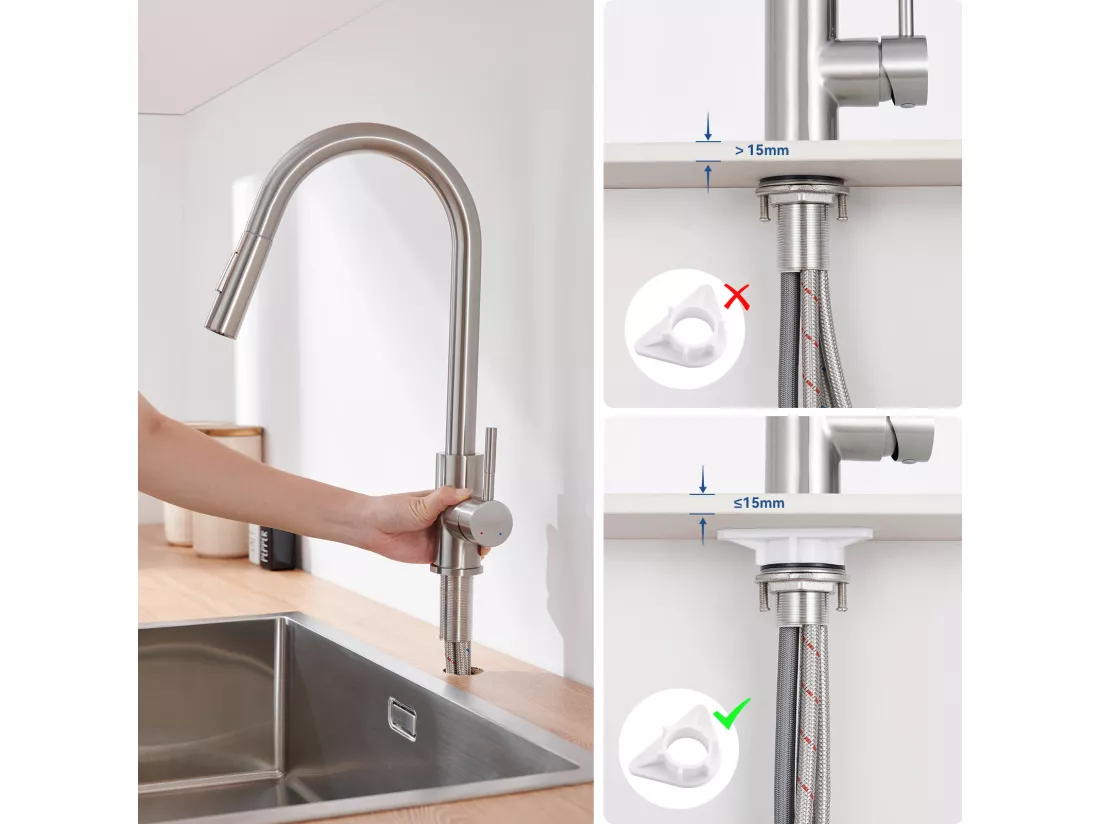 Mitigeur de Cuisine Douchette,Brossé,Robinet de Cuisine Rotatif à 360° avec Douchette Extensible 2 jets, Robinet de Cuisine en Acier Inoxydable