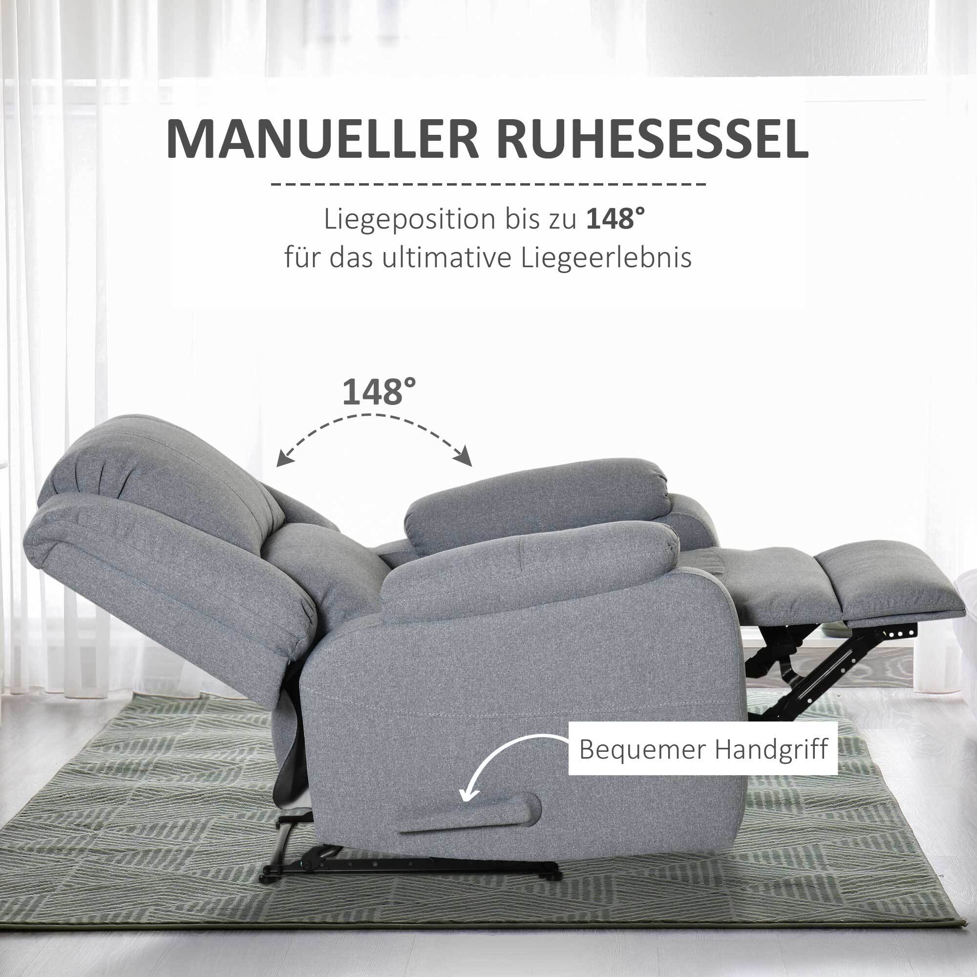 HOMCOM Relaxsessel mit EInstellbarkeitsfunktion grau 90L x 96B x 98H cm