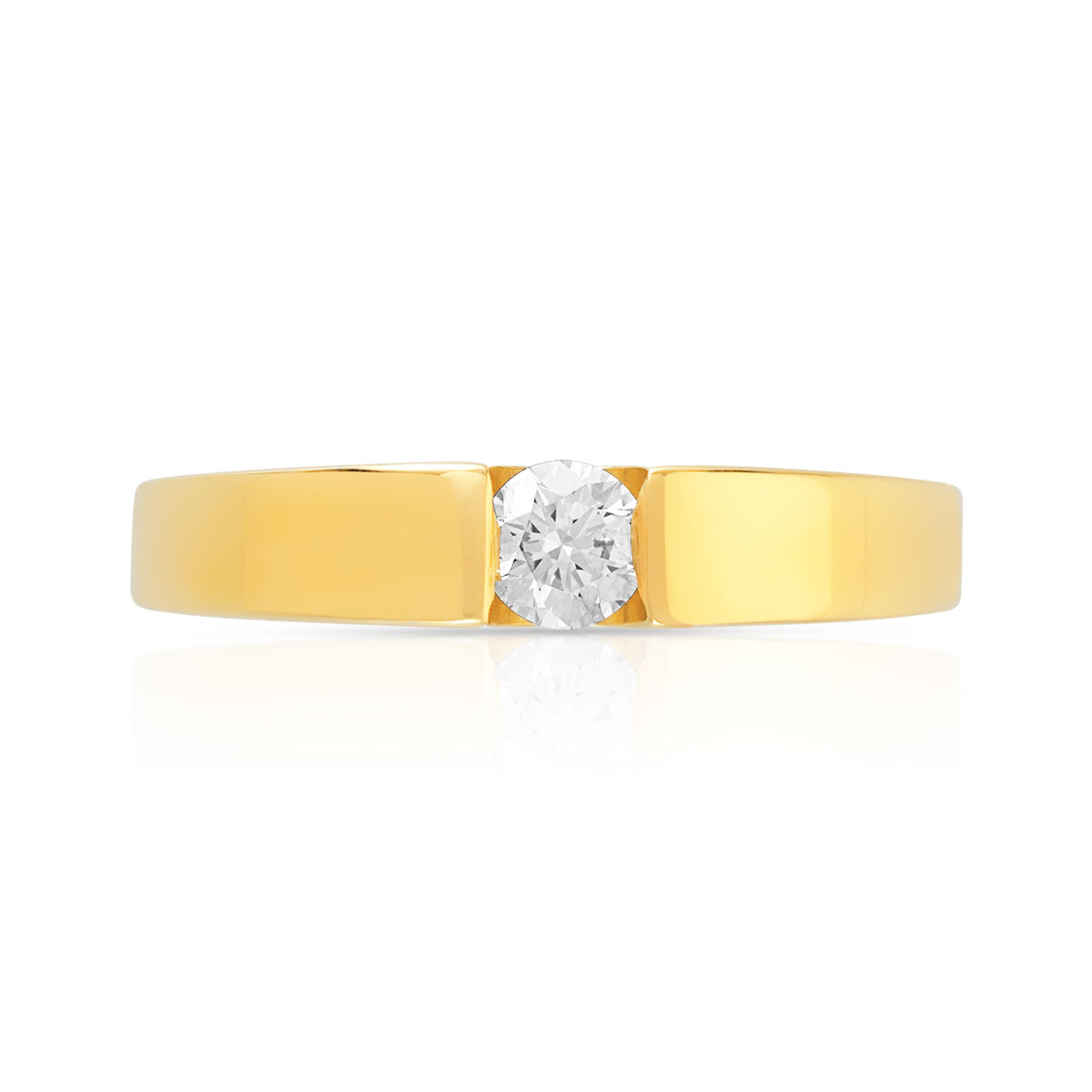 Bague solitaire or 750 jaune diamant synthétique 0.20 carat