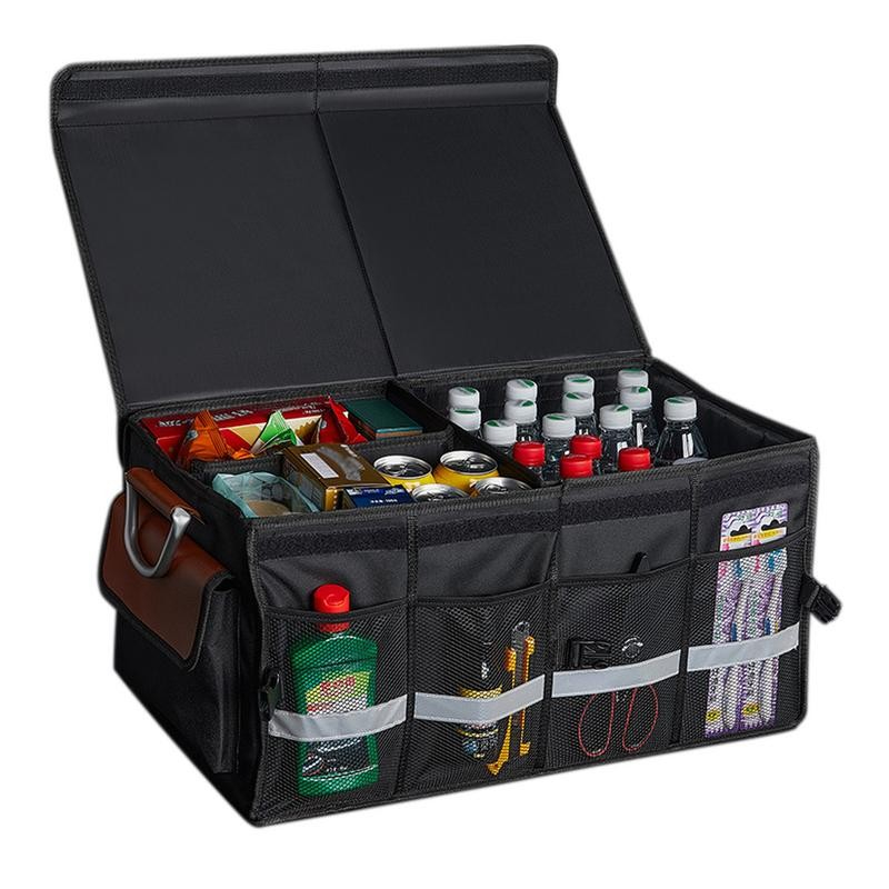 (60x35cm) Auto Kofferraumbox Organizer Tasche mit Tragegriffen und Deckel - Schwarz