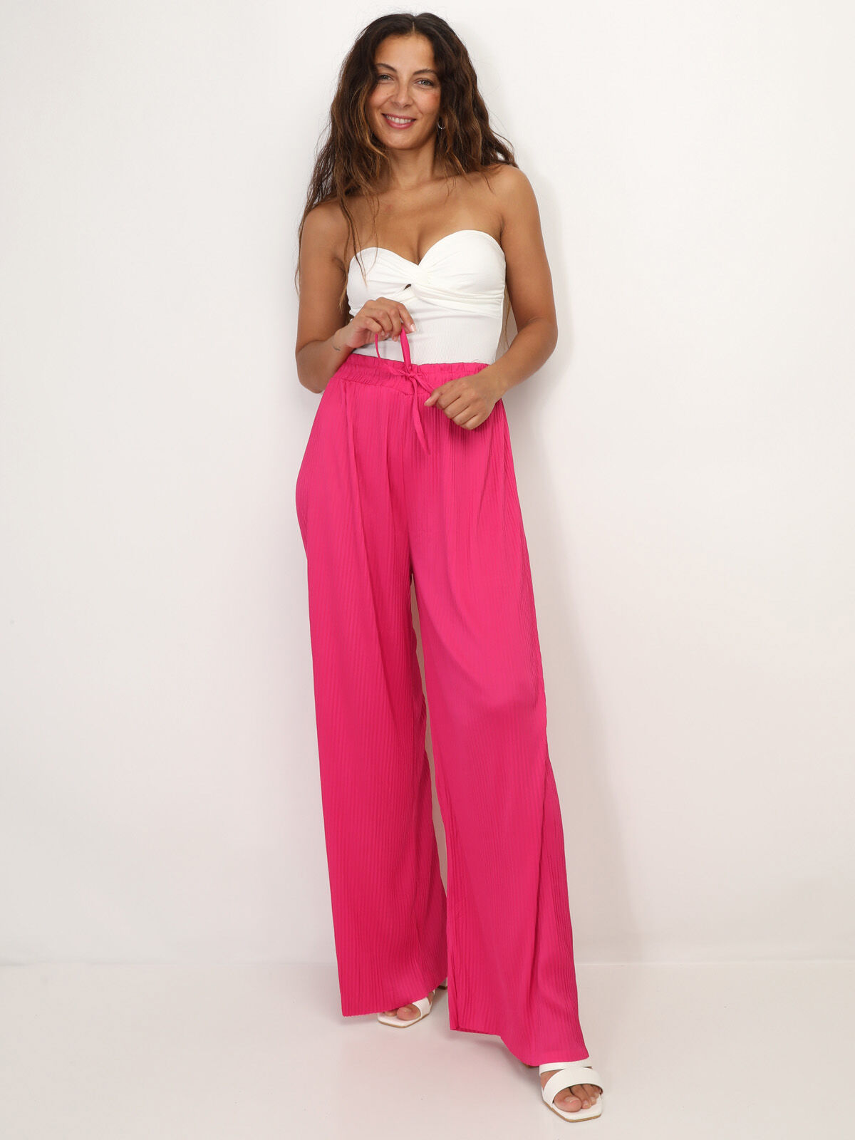 Pantalon large plissé- Fuchsia