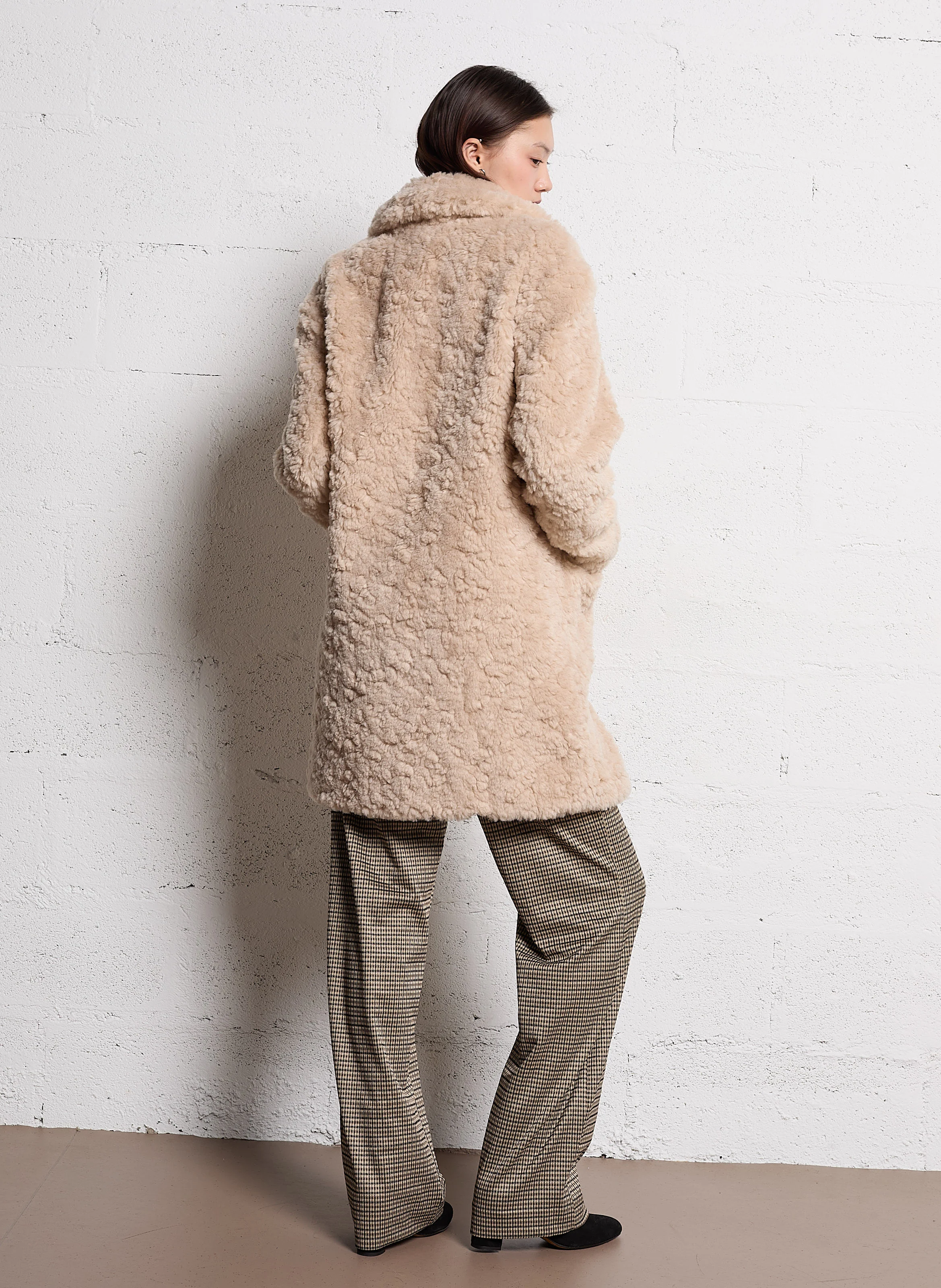 Manteau droit en fausse fourrure| Blanc