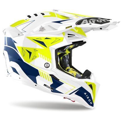 Casque cross Airoh AVIATOR 3 - SPIN 2025 - Jaune / Bleu