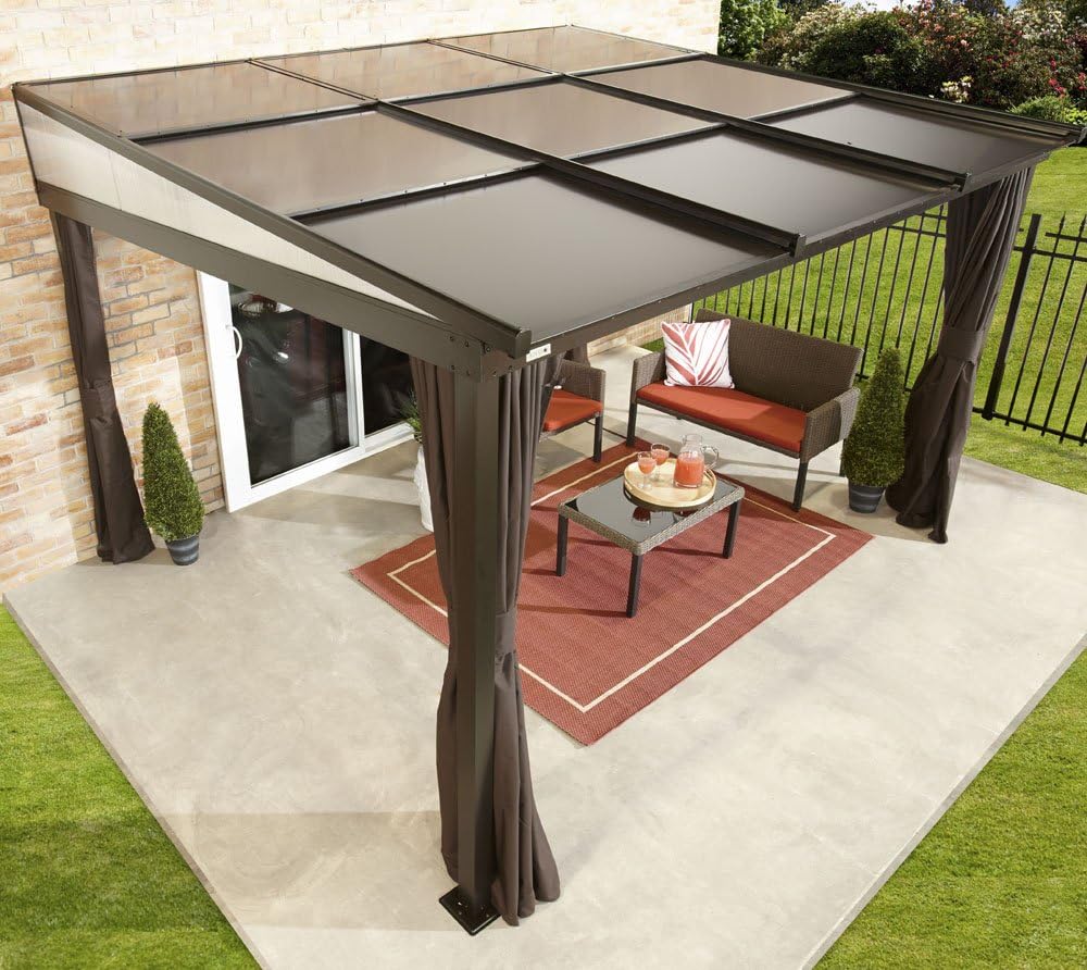 Sojag Budapest 1012 | Aluminium Terrassenüberdachung 3x4 m | Bronze | Verstellbare Dachplatten aus ACP & Doppelstegplatten | Mit Moskitonetz & Vorhängen | Ganzjährig wetterfest