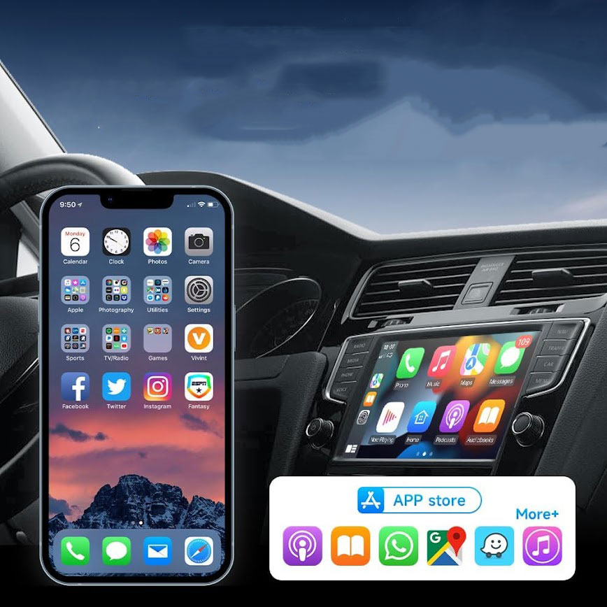 Kabelgebunden Android Auto / Apple Carplay KFZ USB-A  Adapter für Android / iOS Smartphones (Google Assistant / Siri) - Schwarz