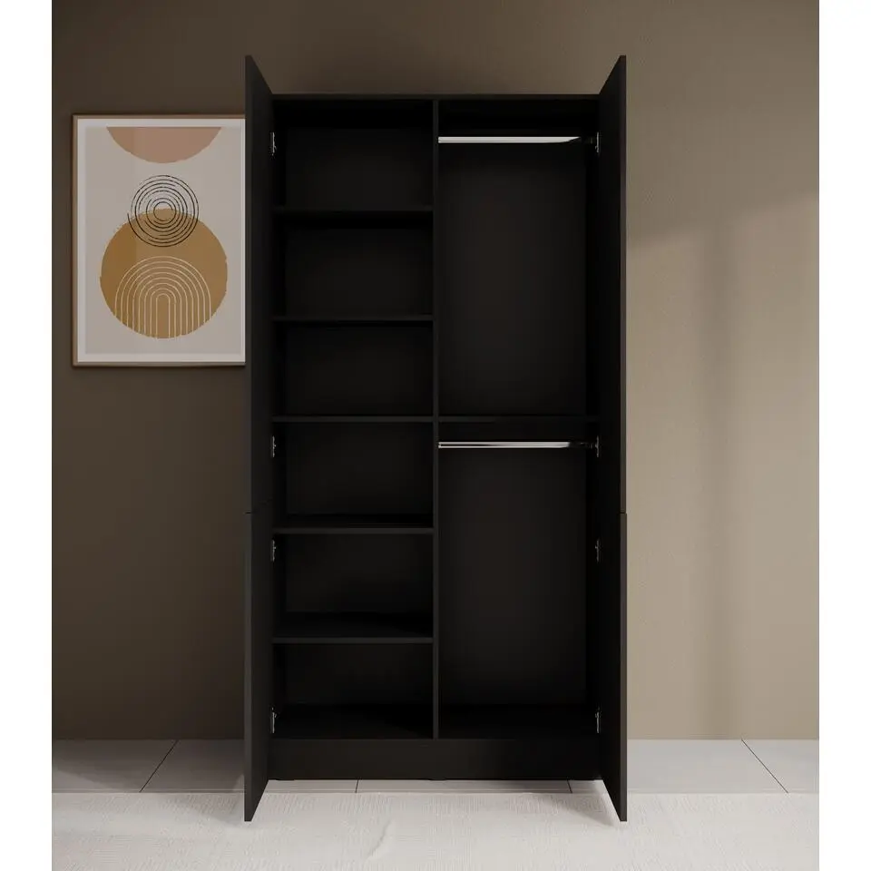 Meubella - Kledingkast Shelton - Zwart 2 - 101 cm