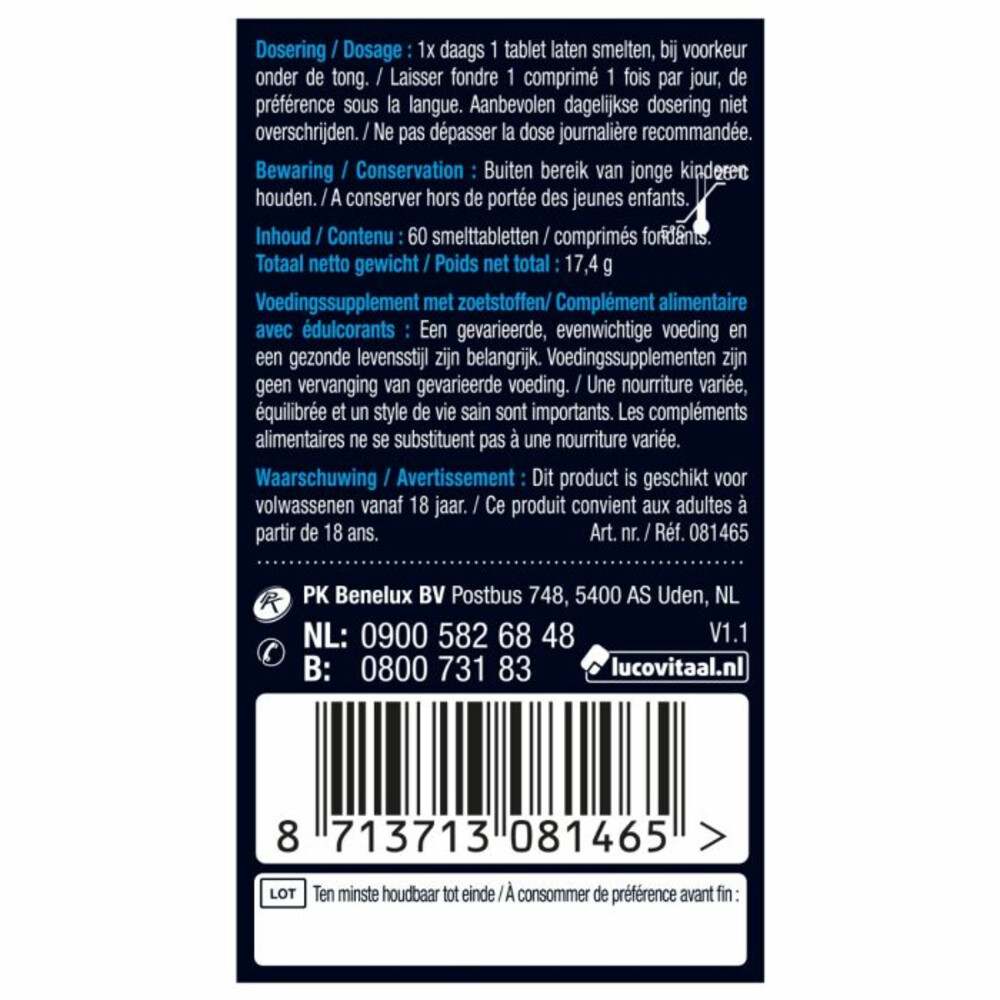 Lucovitaal Vitamine B12 & Foliumzuur 60 smelttabletten