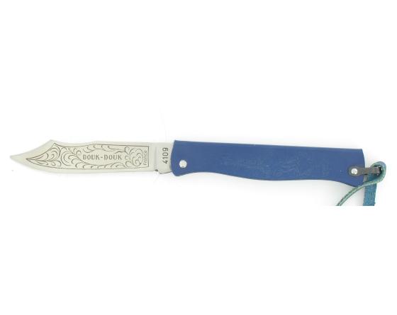 Douk Douk 160 Inox - Manche Acier couleur BLEU - GAINE CUIR Couteau de poche Le Thiers par Cognet Douk Douk