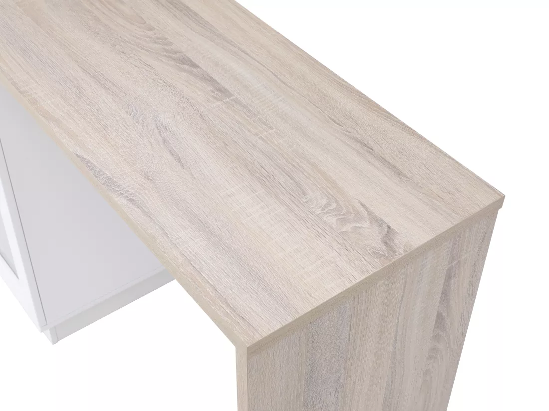 Meuble de bar pivotant avec rangements - Blanc et naturel - ARAMETA