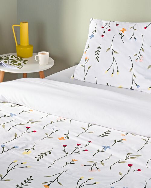 housse de couette en coton doux 140x200/220 fleurs blanc