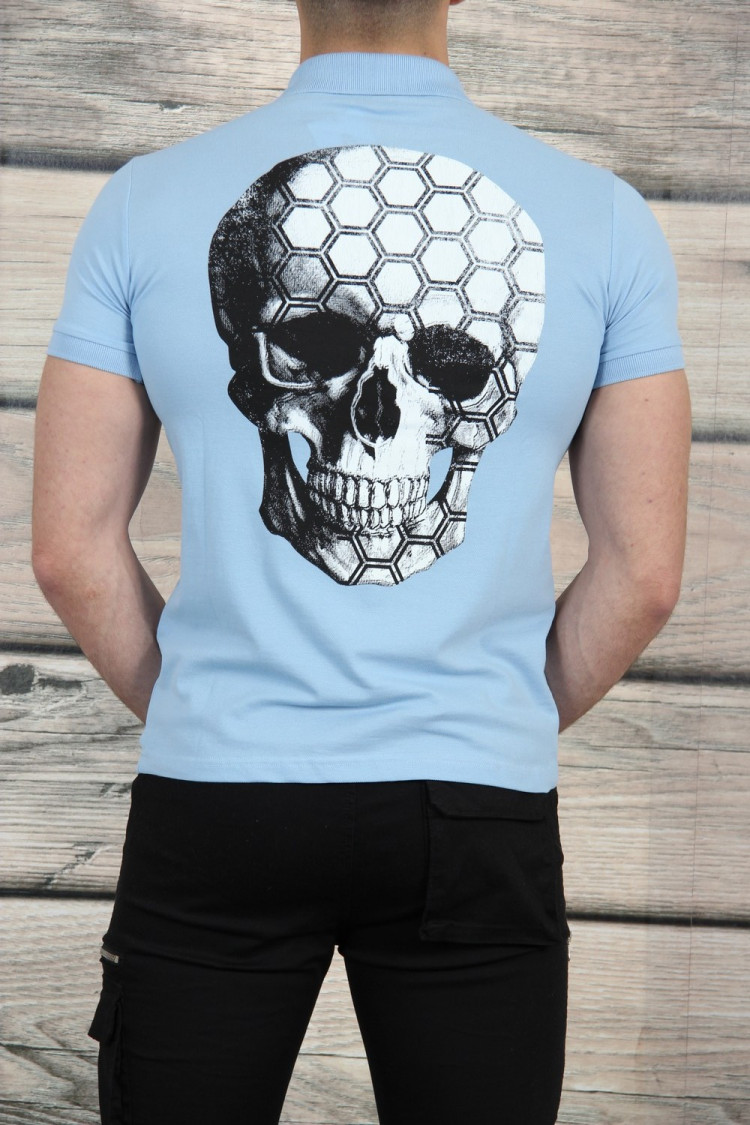 Polo tête de mort au dos bleu
