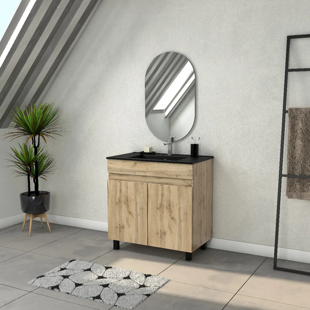 AURLANE TIMBER - Meuble salle de bain 80 cm