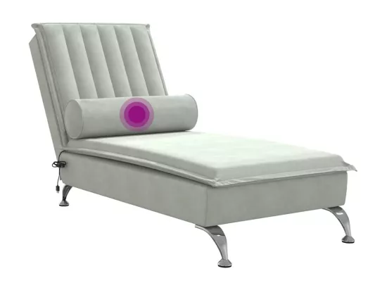 Chaise longue de massage avec traversin gris clair velours