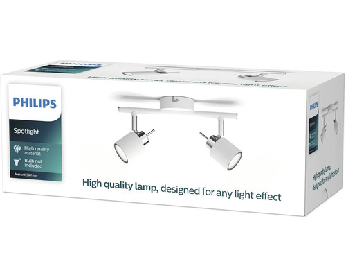 Plafondspot, 2-lichts, geschikt voor GU10/35W-lampen, 27,4 cm breed, wit