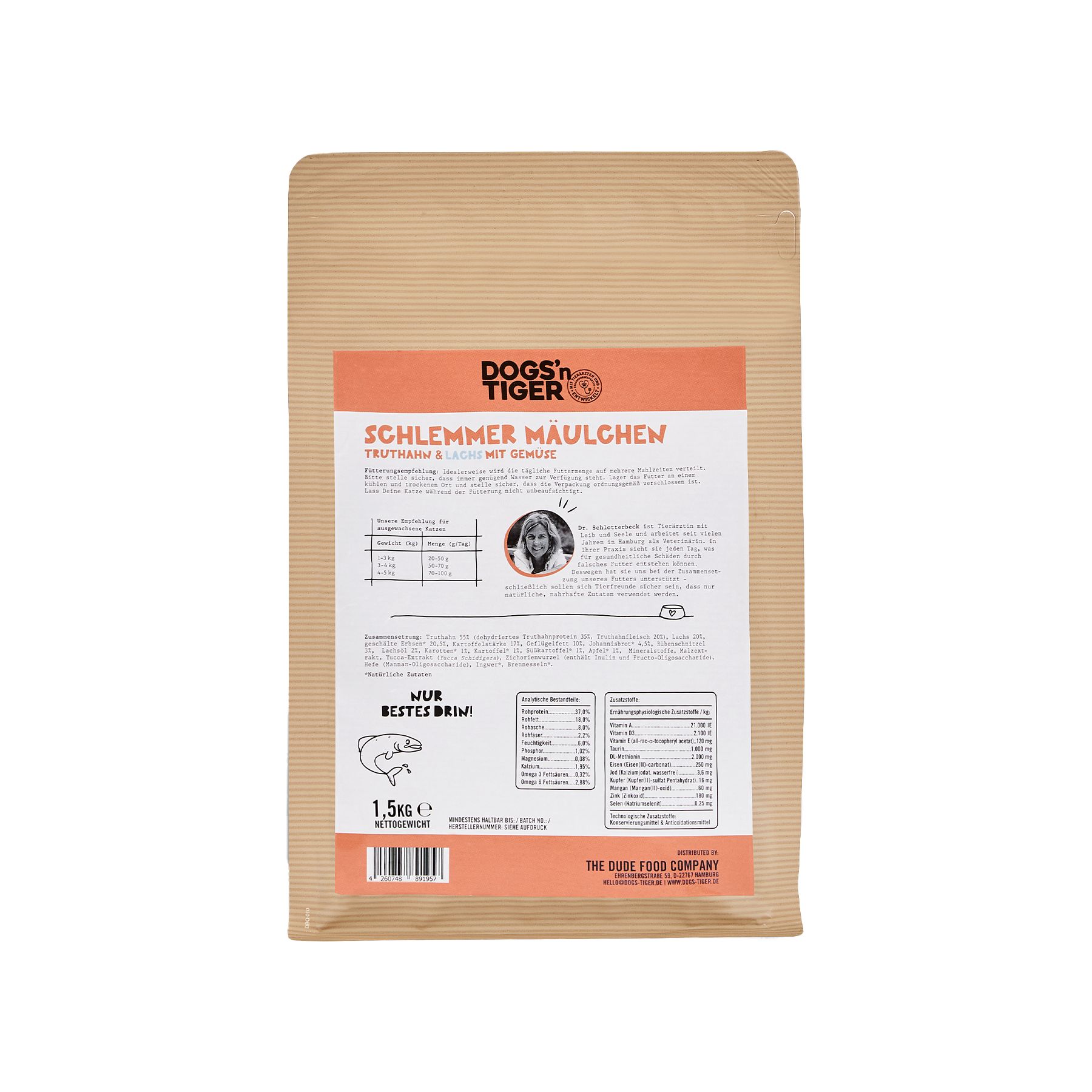 Dogs’n Tiger Adult Premium Katzenfutter, Trockenfutter, Schlemmermäulchen, Truthahn & Lachs