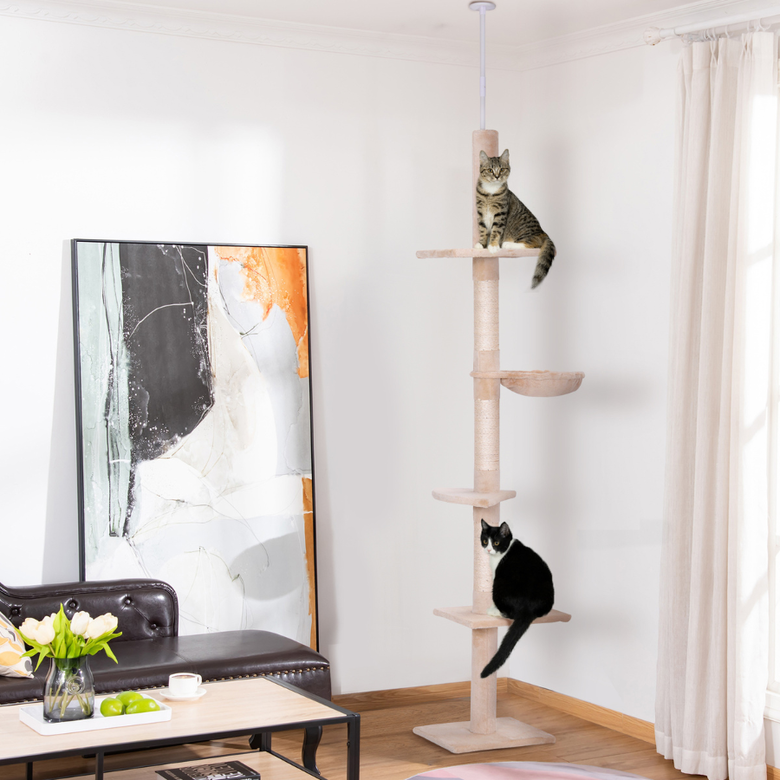 Arranhador para gatos PawHut com suporte para teto, bege
