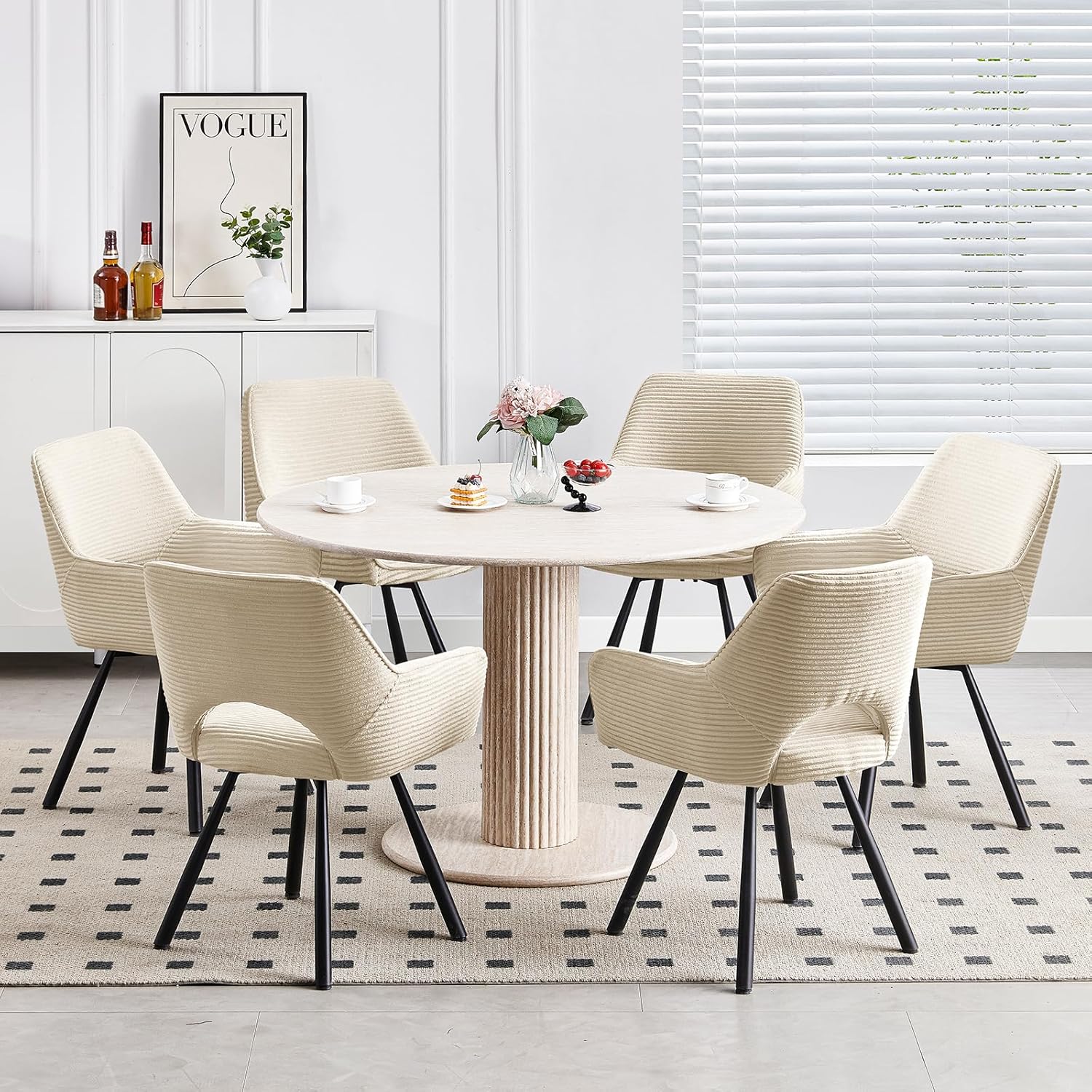 2er Set Esszimmerstuhl Drehbar mit Armlehne, Drehbar 360°, Küchenstuhl, Moderner Polsterstuhl mit Stoffrückenlehne für Küche, Esszimmer, Schlafzimmer, Beige