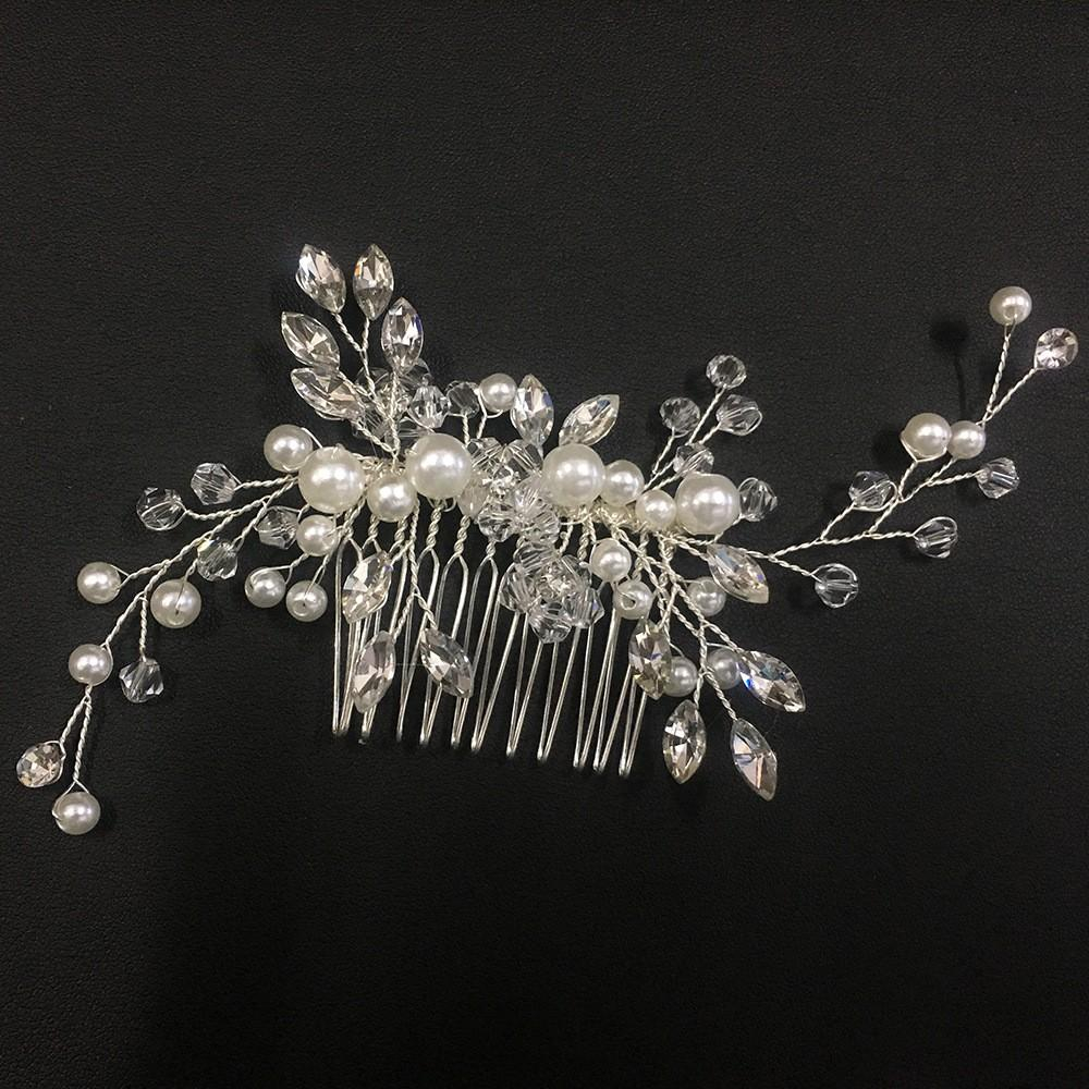 Haarnadel Braut Haarschmuck Hochsteckfrisur Strass Kamm für Hochzeit - Silber / Weiss