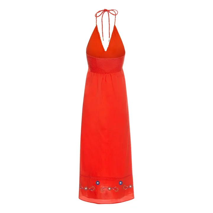 Alma Deia Robe Longue Brodée Dos Nu en Coton Bio | Corail