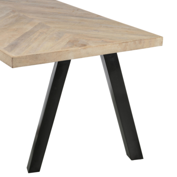 WOOOD Tablo eettafel mangohout whitewash visgraat met U-poot 180x90 cm