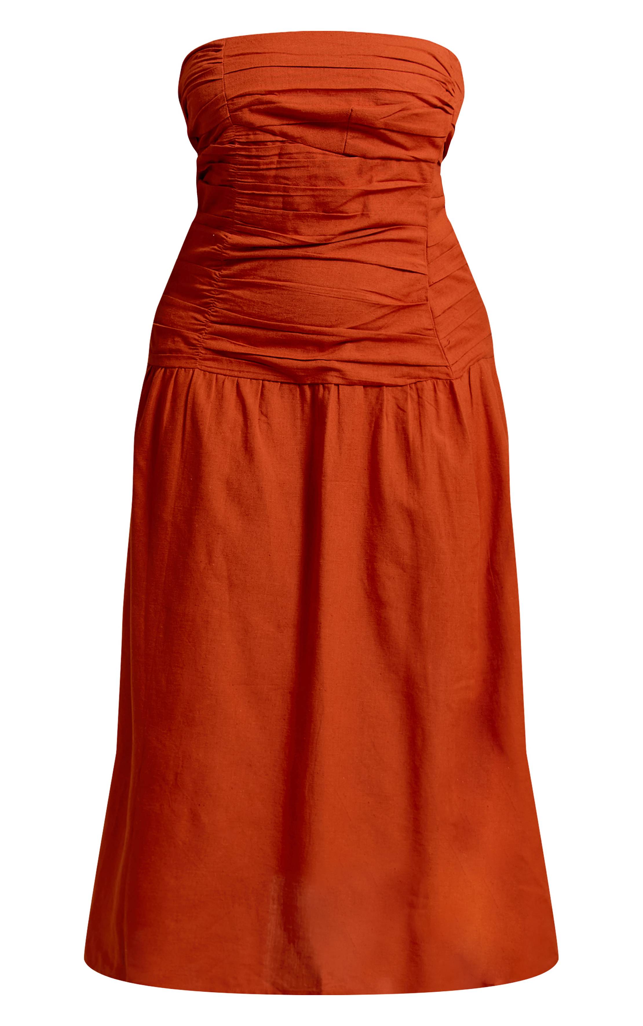 Rouille Robe Maxi Froncée Grande Taille Avec Détails De Bordure Contrastante