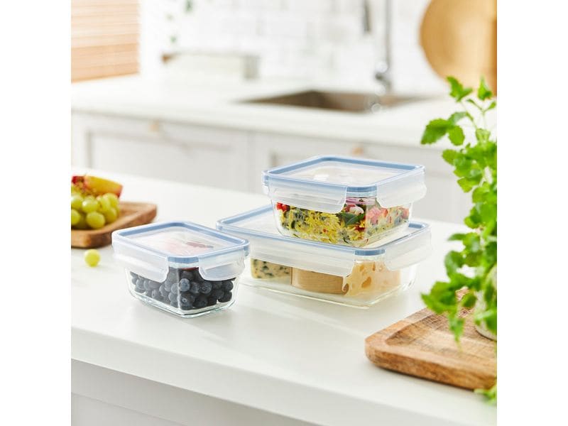 Rotho Vorratsglas Click & Lock 3 x 1.3 l Set Kühlschrankdose aus Glas