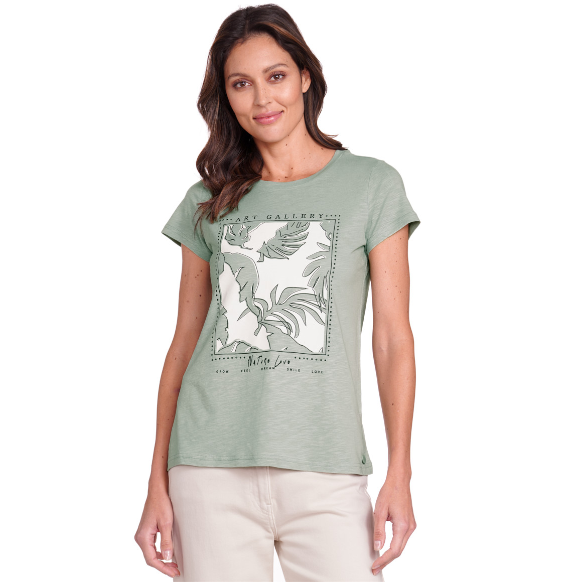 Gina Collection Damen T-Shirt mit Frontprint salbei