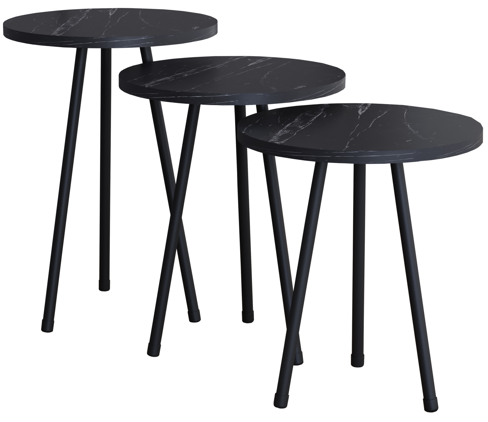 3-teiliges Set Beistelltisch MIROLA - schwarz - Marmoroptik