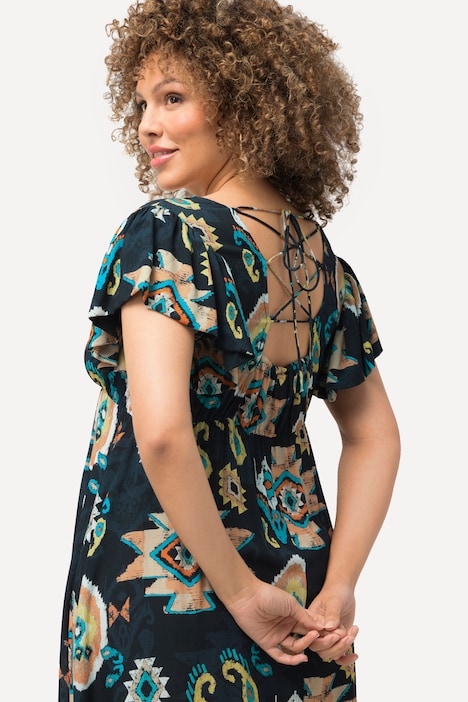 Midikleid, Wickeloptik, V-Ausschnitt, Flügel-Halbarm