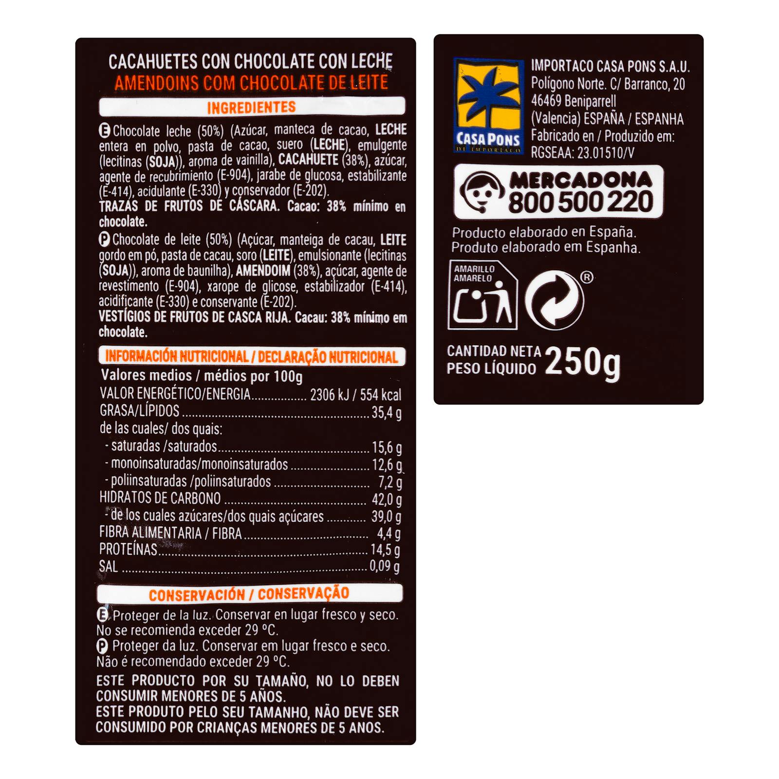 Cacahuètes au chocolat au lait Hacendado