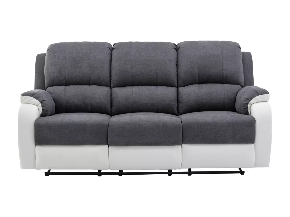 Canapé 3 places relax en microfibre et simili gris et blanc BRODY