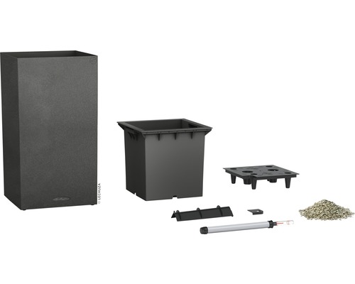 Lechuza Canto Stone plantenbak 40 x 40 x H 76 cm zwart incl. zelfbewateringssysteem, plantenbak, substraat en waterniveau-indicator