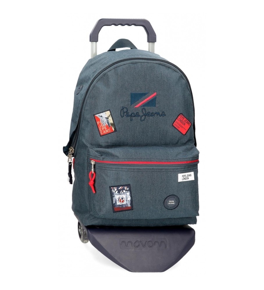 Mochila escolar adaptável Pepe Jeans Kay com rodinhas azul-escuras