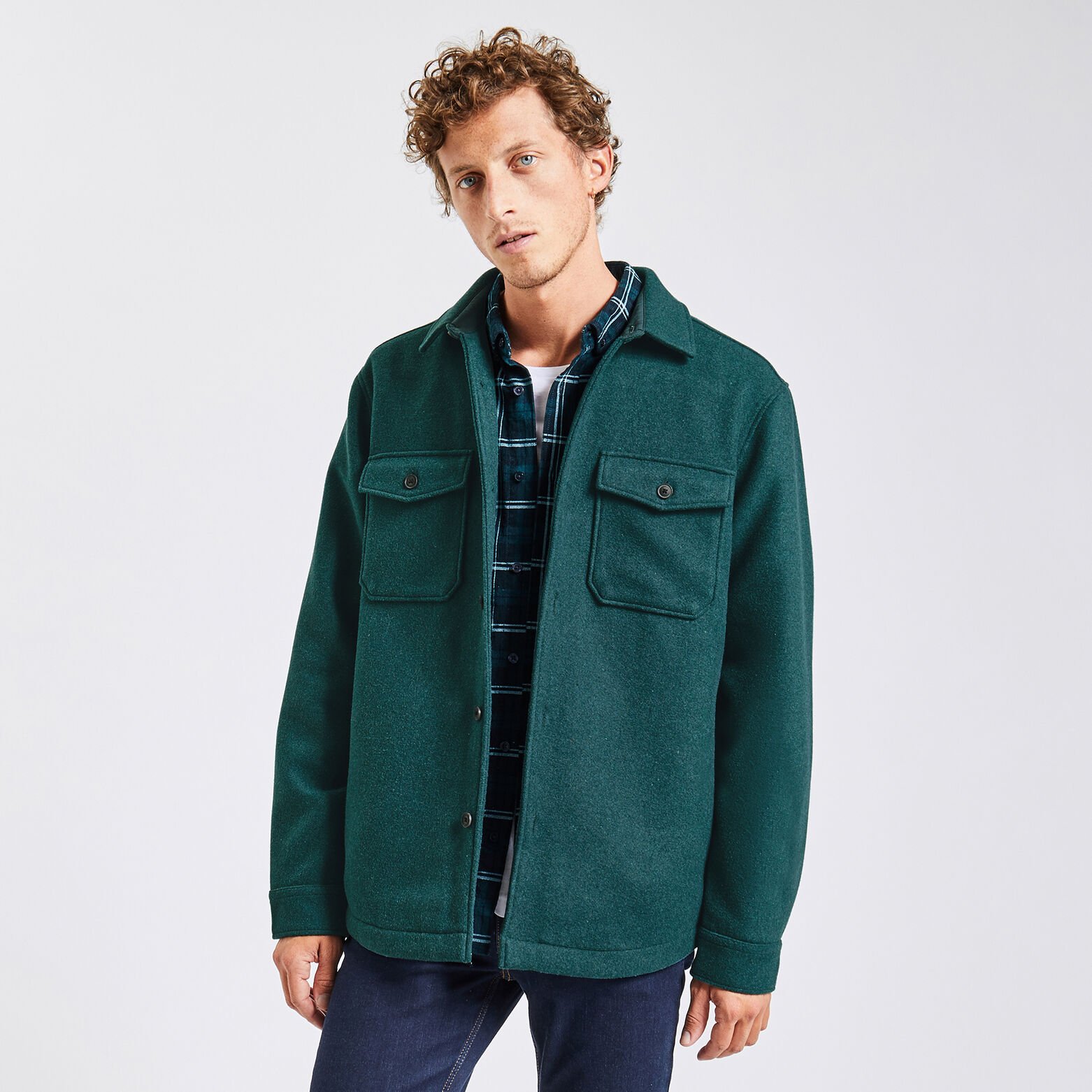 Surchemise regular unie laine polyester recyclé Vert clair