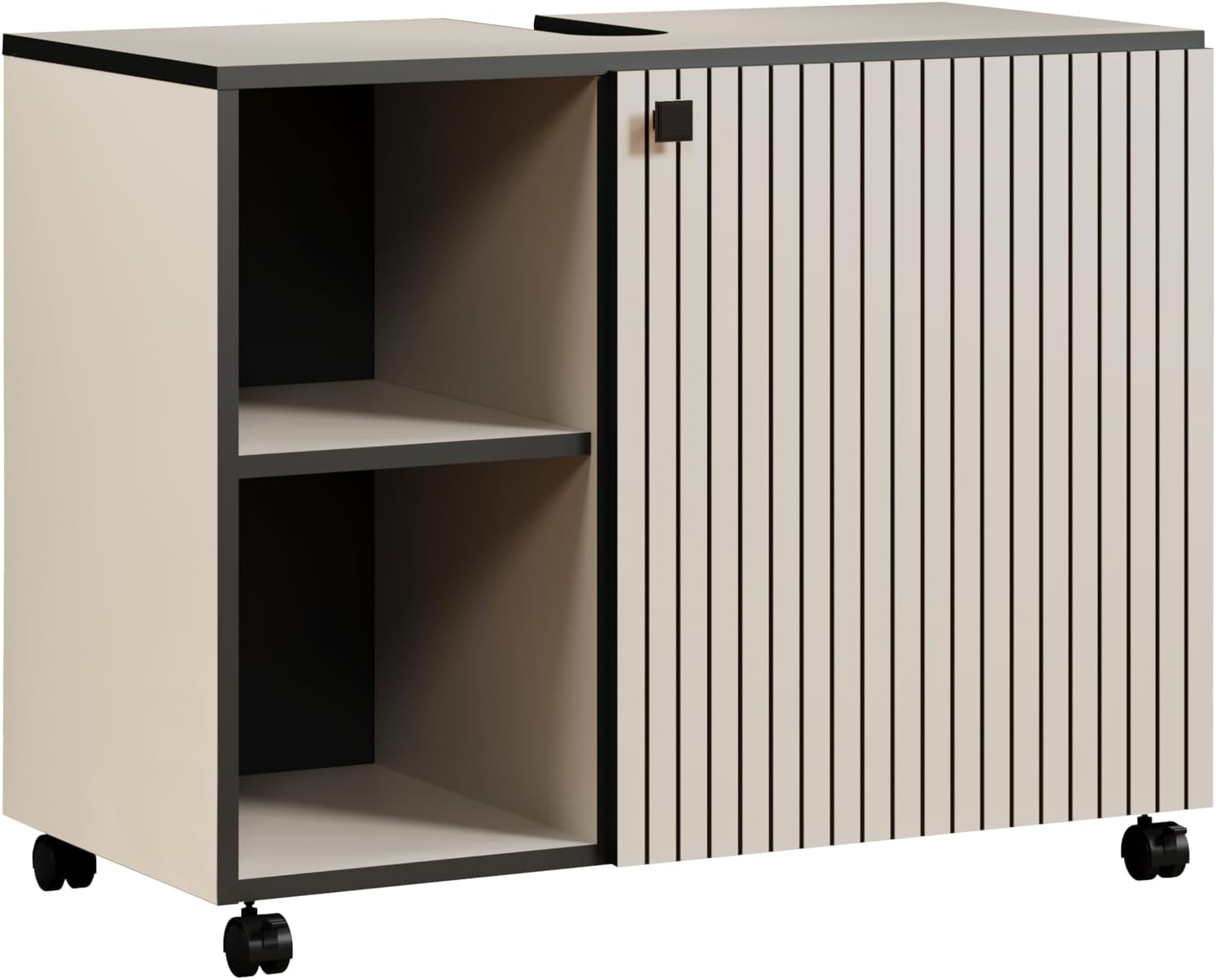 trendteam smart living - PureBliss - Waschbeckenunterschrank auf Rollen - Kashmir Hellgrau - Rillenoptik - 2 offene Fächer + 1 Einlegeboden - (BxHxT) 80 x 64 x 42cm - edle Metallgriffe