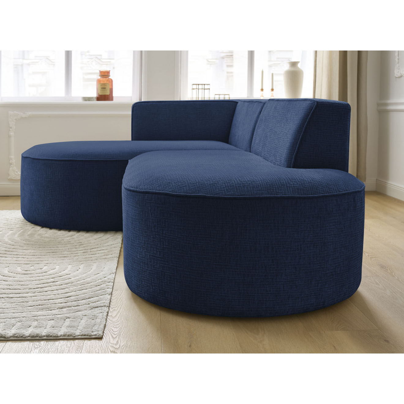 Bobochic Canapé d'angle gauche fixe 4 places Rousseau texturé bleu foncé - 250x160x72 cm