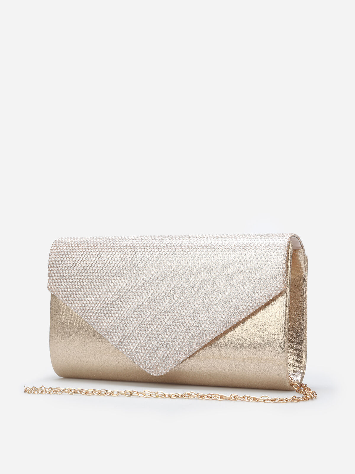 Pochette enveloppe satinée à strass- Doré rose