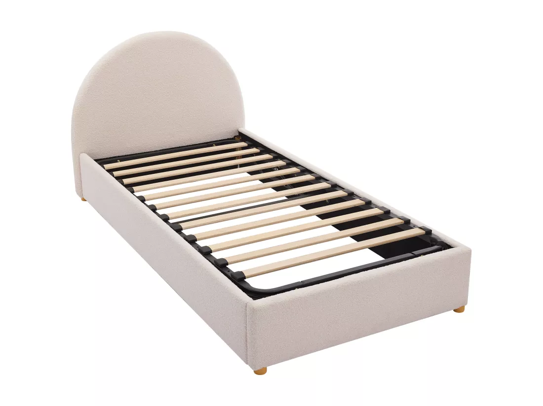 Lit coffre 90 x 190 cm - Tissu bouclette - Crème - LIRIMO