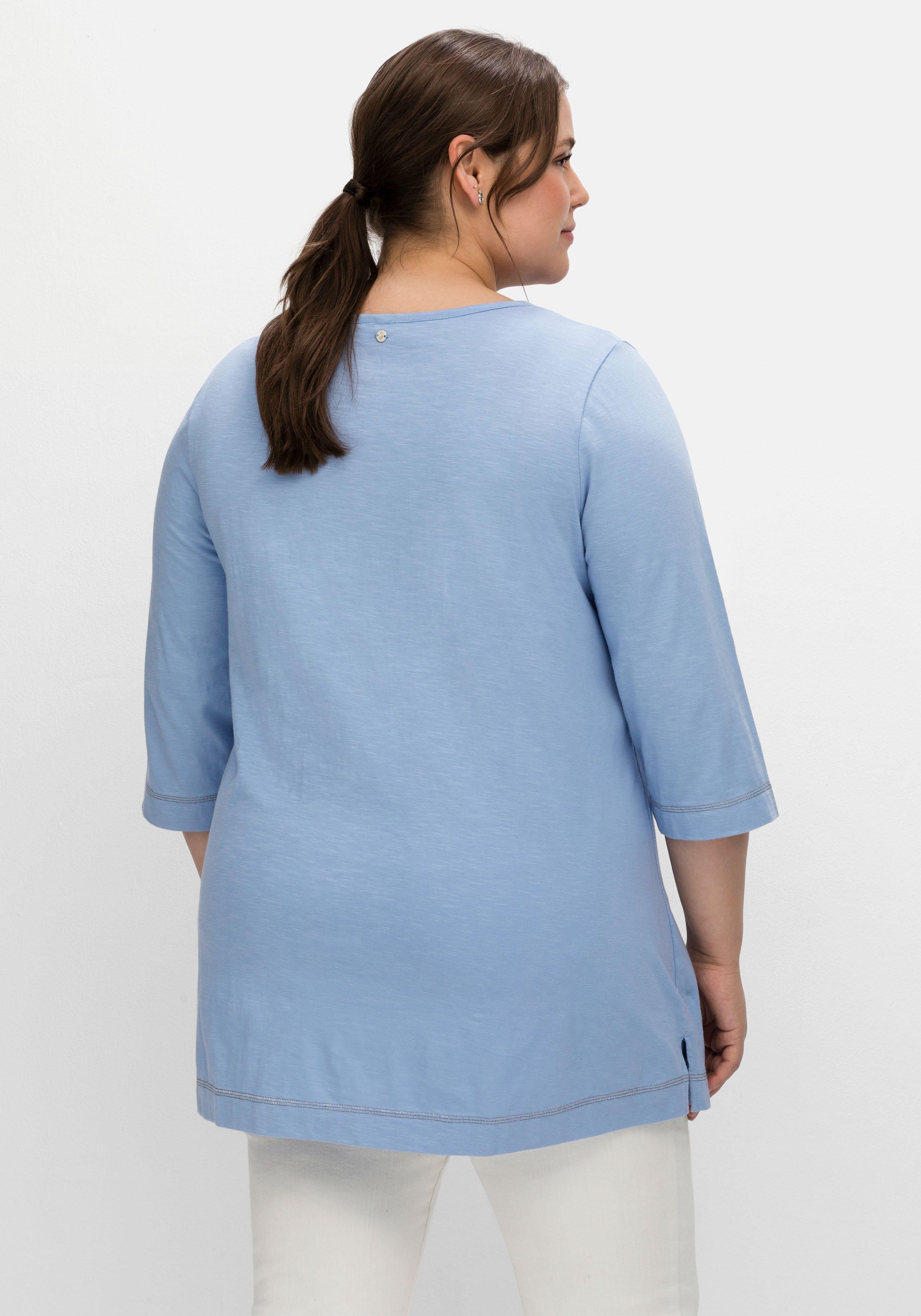 Shirt mit 3/4-Arm und Knopfleiste, aus Flammgarn