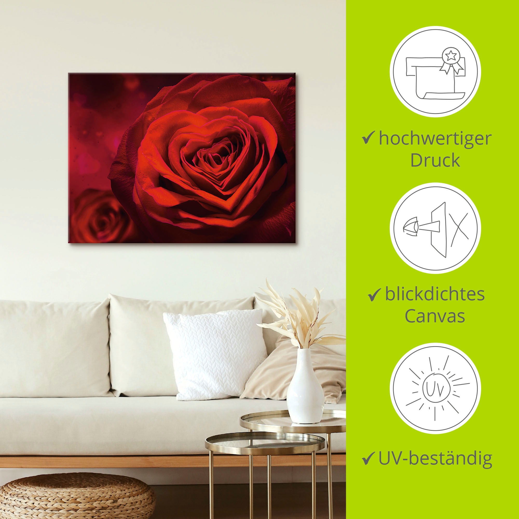 Artland Leinwandbild »Valentinseinladung mit Herzen und Rosen« Blumen 1 Stk. tlg. als Leinwandbild, Poster, Wandaufkleber in verschied. Grössen