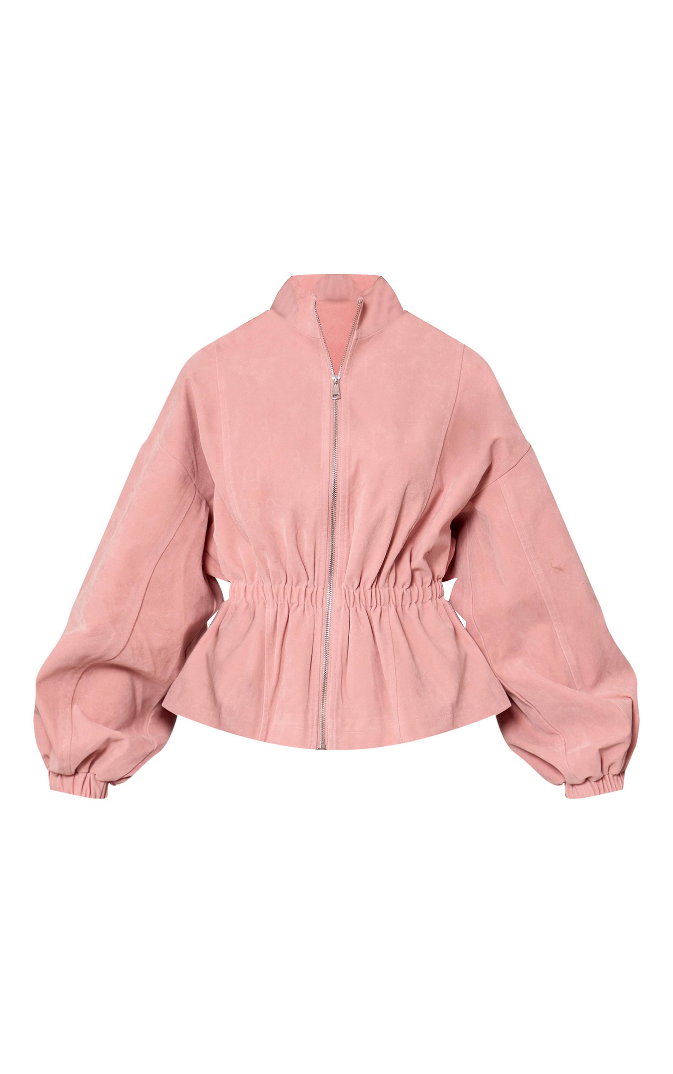 Rose Veste En Synthétique Cintrée À La Taille