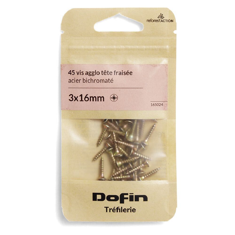 40 vis agglo tête fraisée acier bichromaté - 3x16 mm