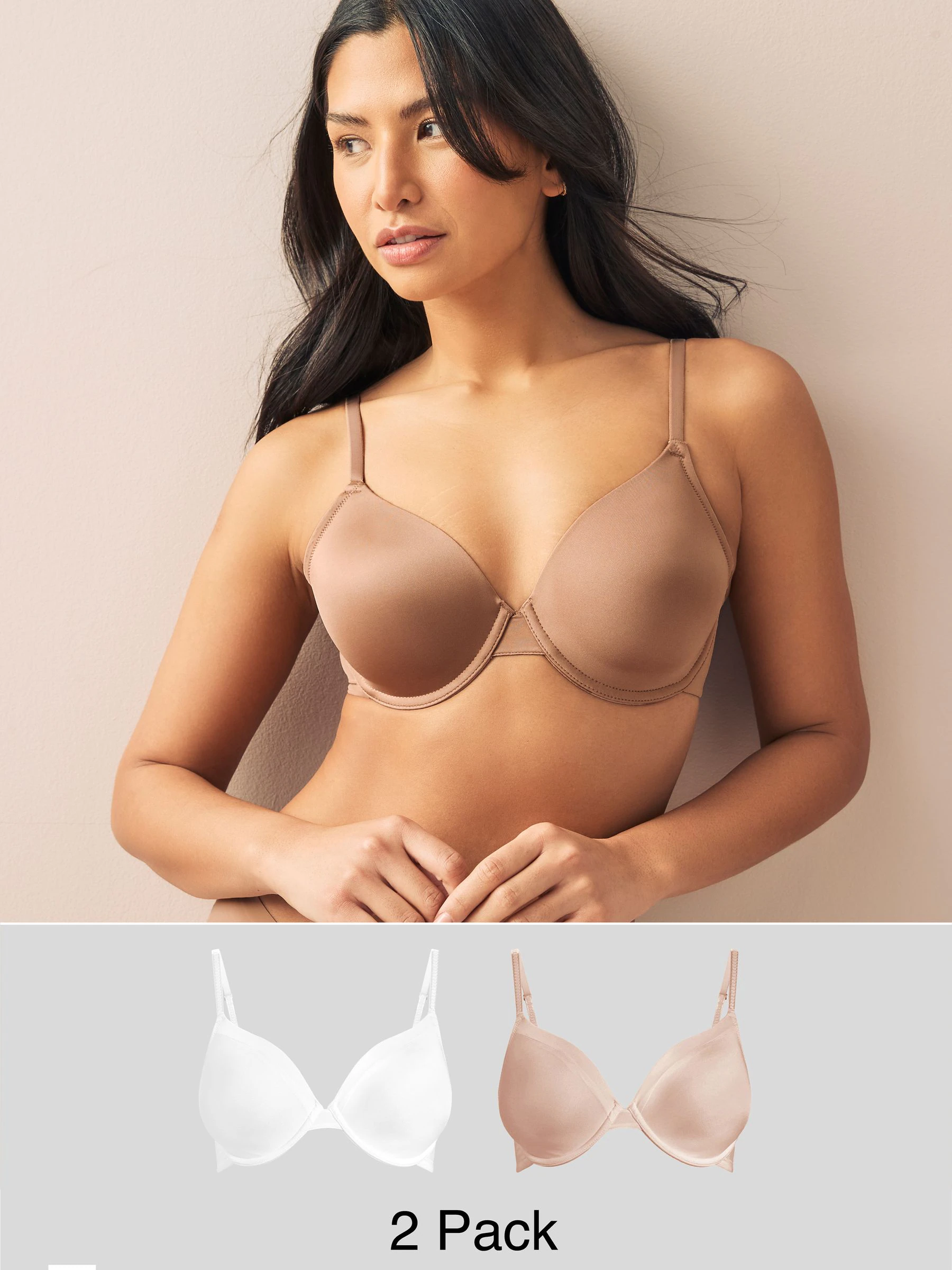 Praline huidskleur/wit - A-E Afvlakkende Ultimate Comfort Beha's 2 Verpakking