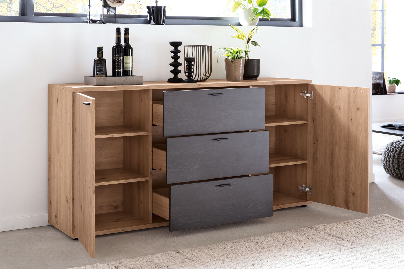 Sideboard Atlanta Artisan Eiche-/Burned Wood-Optik165 x 85 x 40 cm