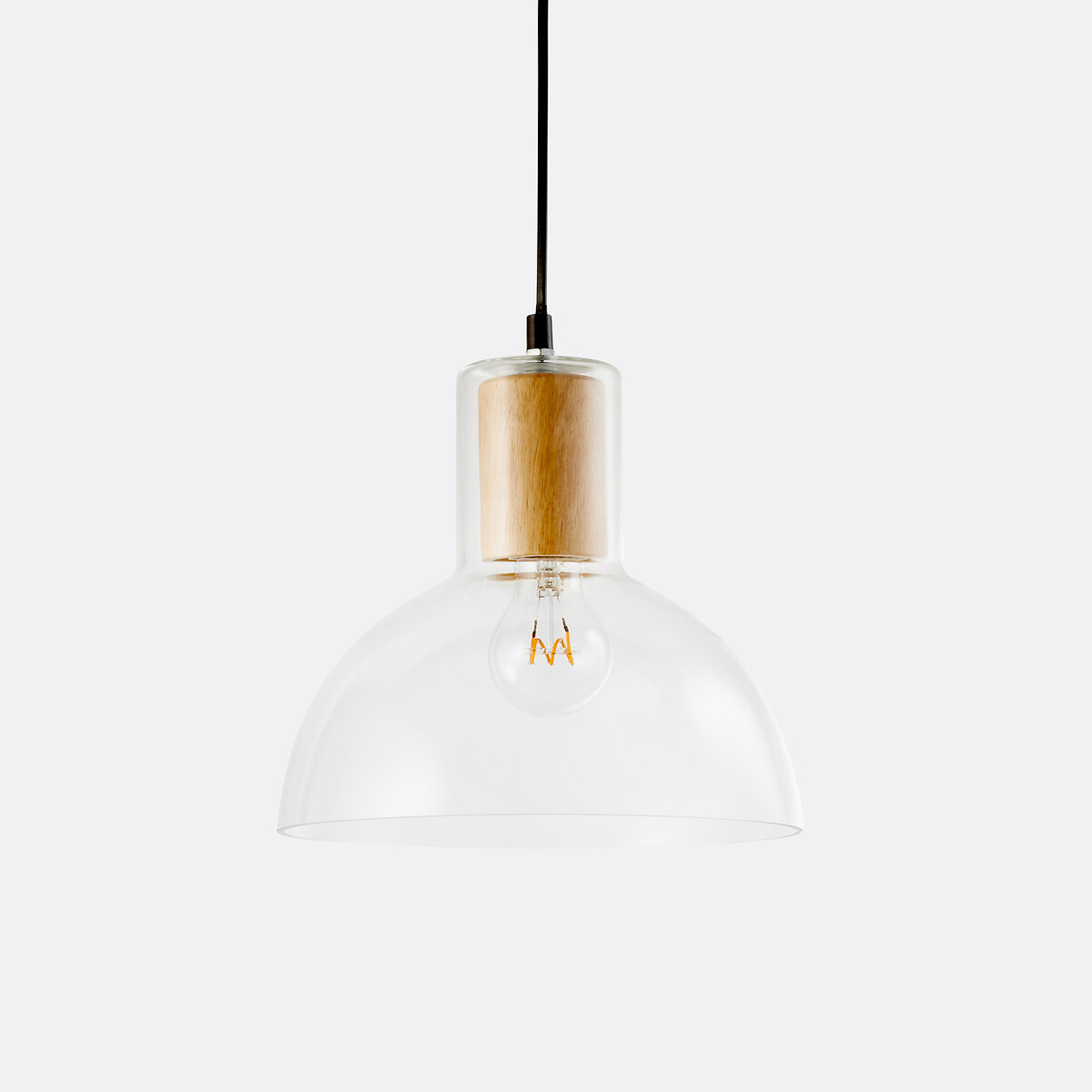 LA REDOUTE INTERIEURS<br>Candeeiro suspenso em vidro e madeira Ø24,5 cm, Lizia