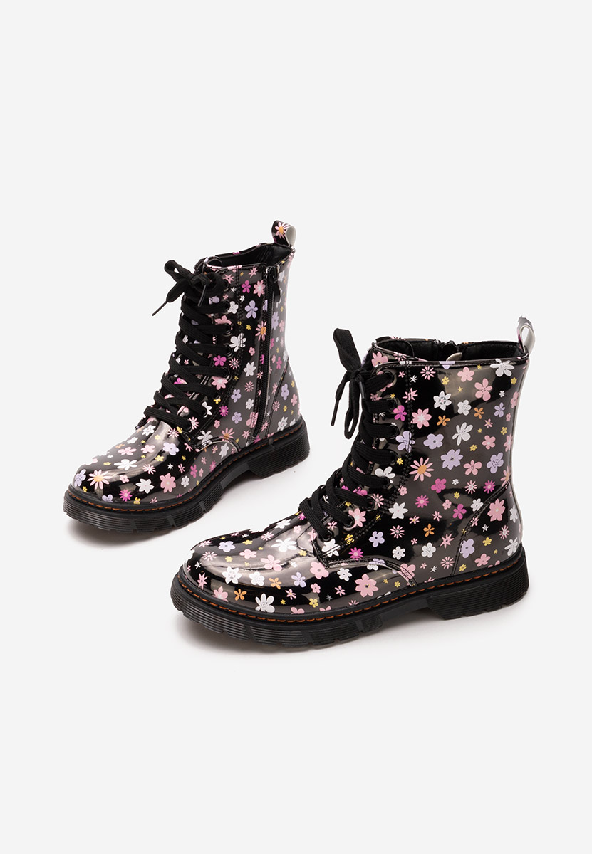 Bottines filles noires Flowers