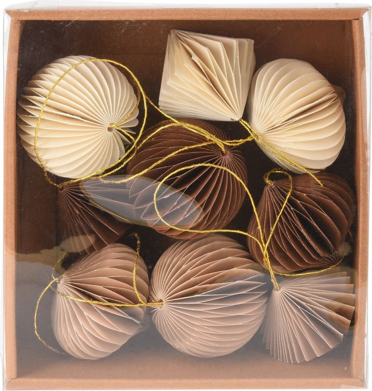 Kerst Ornament - Bruin Beige - D 6 cm - Set van 9