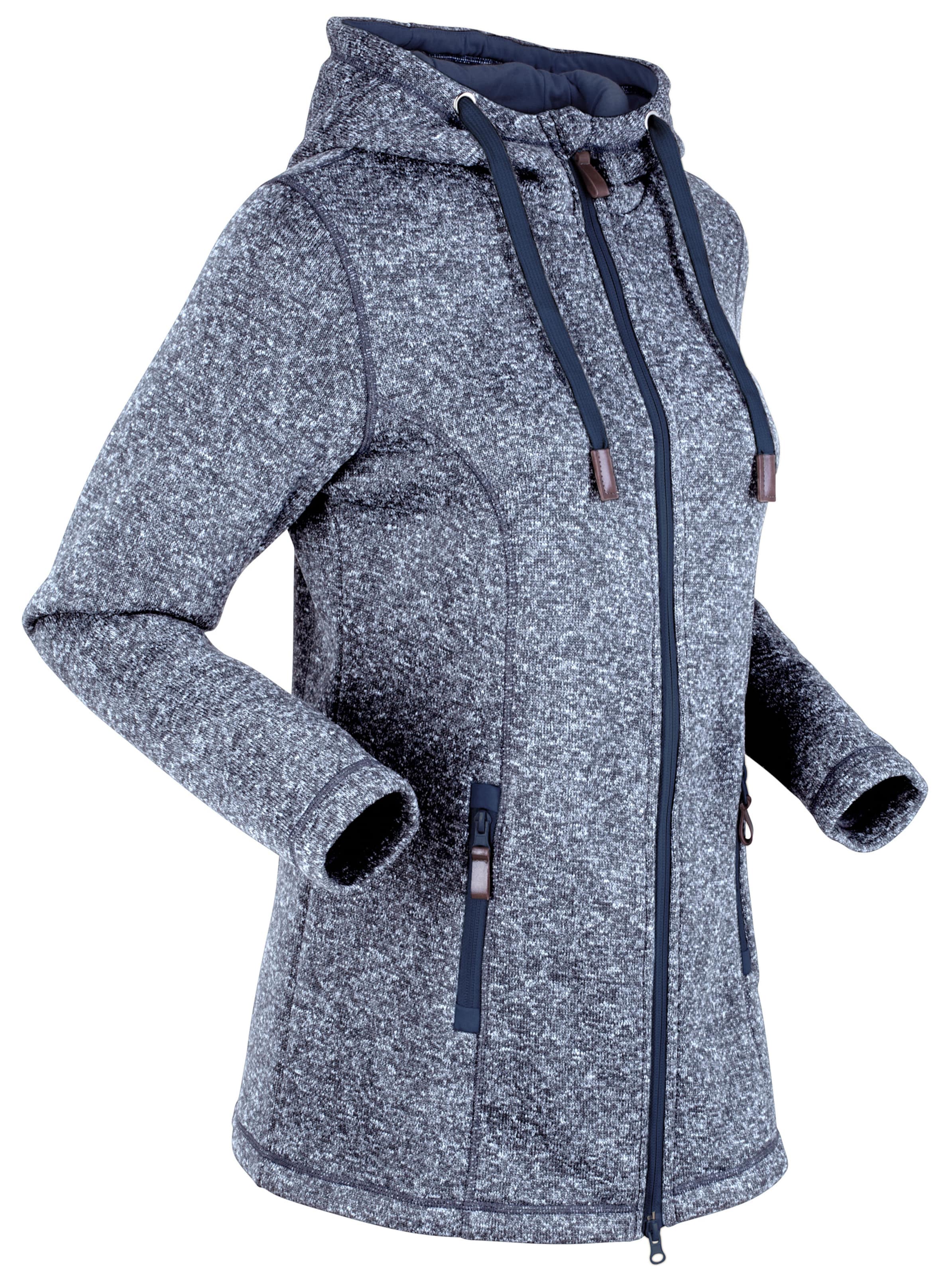 Strickfleece-Jacke in dunkelblau-meliert